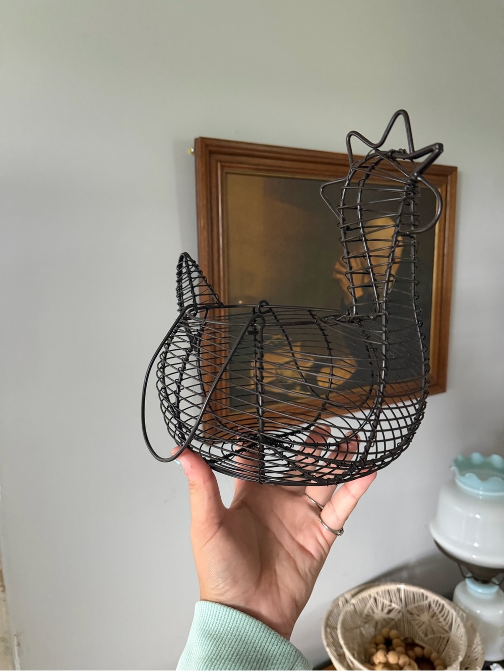 Black Wire Rooster Basket Decorative Home Accent